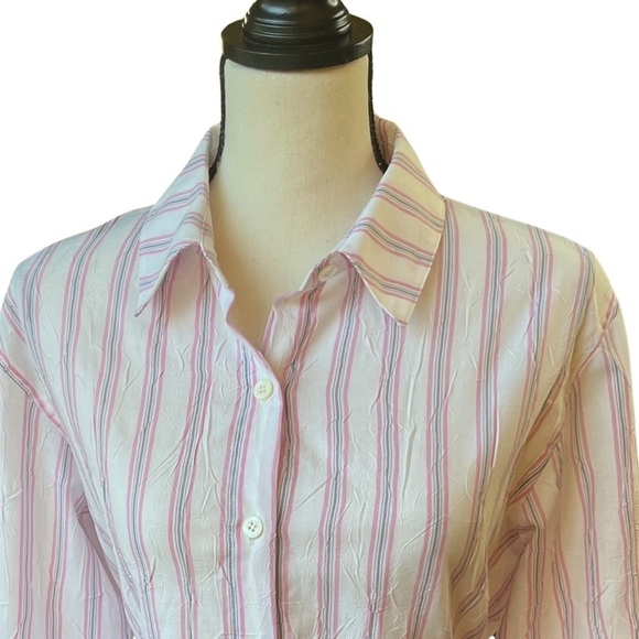 LEUNI Pink and Grey Striped Button Down Cotton-Blend Shirt | WConcept | sze M - Picture 2 of 14